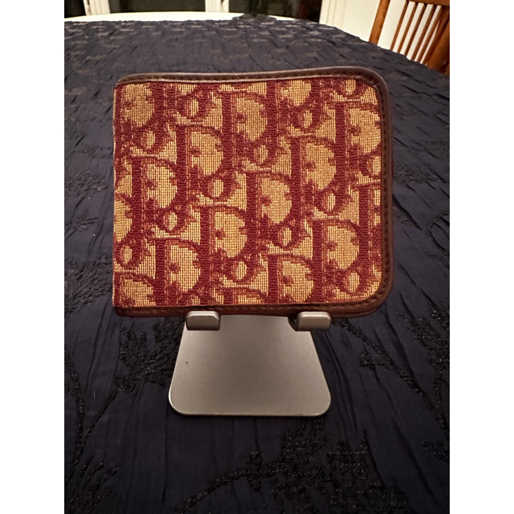 Dior Beige and Burgundy Canvas & Leather Bifold Wallet - Picture 2 of 15